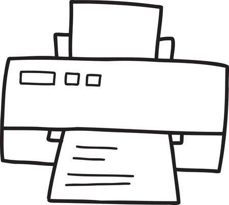 Hand Drawn printer with paper illustration isolated on background
