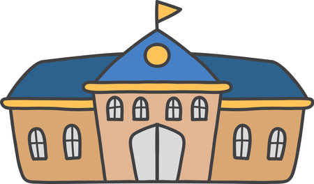 Hand Drawn cute school building illustration isolated on backgroundのイラスト素材