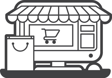 Desktop computers and online stores illustration in minimal style isolated on backgroundのイラスト素材