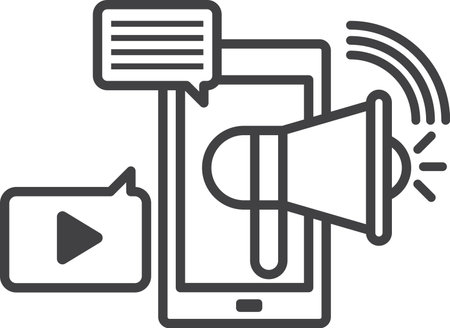 smartphone and megaphone illustration in minimal style isolated on backgroundのイラスト素材