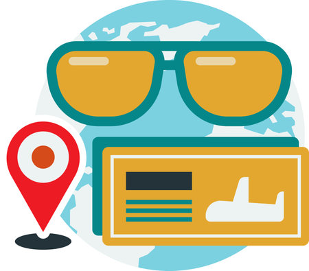 Air tickets and pins pinned in the world illustration in minimal style isolated on backgroundのイラスト素材