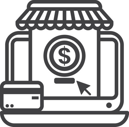 laptop and online store illustration in minimal style isolated on backgroundのイラスト素材