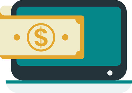 laptop and money illustration in minimal style isolated on backgroundのイラスト素材
