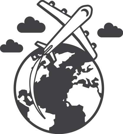 Airplanes are flying around the world illustration in minimal style isolated on backgroundのイラスト素材