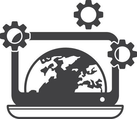 laptop and cogs illustration in minimal style isolated on backgroundのイラスト素材