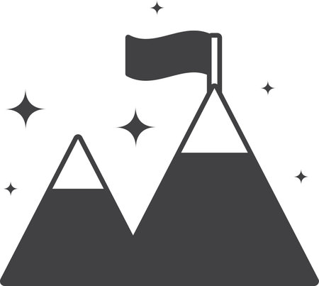 The flag placed on the top of the mountain illustration in minimal style isolated on backgroundのイラスト素材