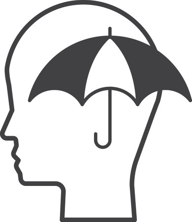 human head and umbrella illustration in minimal style isolated on backgroundのイラスト素材