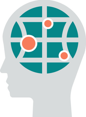 human head and globe illustration in minimal style isolated on backgroundのイラスト素材