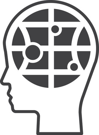 human head and globe illustration in minimal style isolated on backgroundのイラスト素材