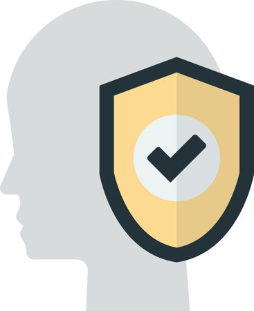 human head and shield illustration in minimal style isolated on backgroundのイラスト素材