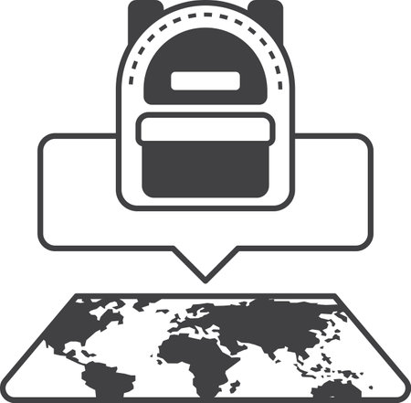 Backpack and map illustration in minimal style isolated on backgroundのイラスト素材