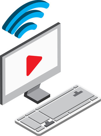 desktop computer illustration in 3D isometric style isolated on backgroundのイラスト素材