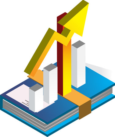 stock charts and books illustration in 3D isometric style isolated on backgroundのイラスト素材