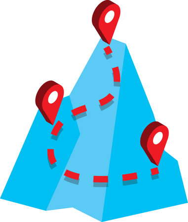 Location pins and mountains illustration in 3D isometric style isolated on backgroundのイラスト素材