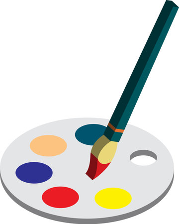 Paintbrush and palette illustration in 3D isometric style isolated on backgroundのイラスト素材