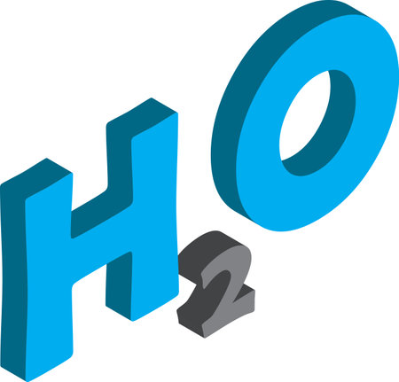 H2O lettering illustration in 3D isometric style isolated on backgroundのイラスト素材