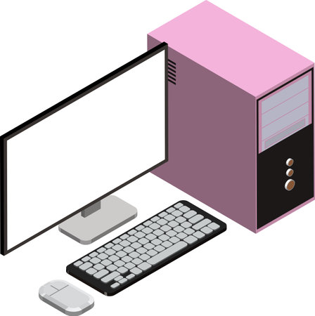 desktop computer illustration in 3D isometric style isolated on backgroundのイラスト素材