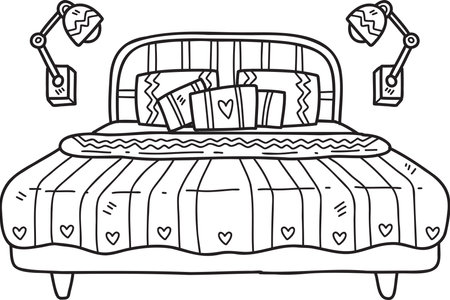 Hand Drawn bed and lamp interior room illustration isolated on backgroundのイラスト素材