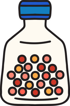 Hand Drawn pills and medicine bottles illustration isolated on backgroundのイラスト素材