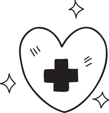 Hand Drawn heart and plus sign illustration isolated on backgroundのイラスト素材