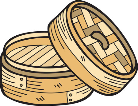 Hand Drawn bamboo tray for Chinese and Japanese food illustration isolated on backgroundのイラスト素材