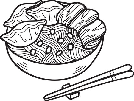 Hand Drawn noodles or ramen Chinese and Japanese food illustration isolated on backgroundのイラスト素材