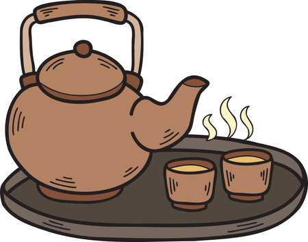 Hand Drawn teapot Chinese and Japanese food illustration isolated on backgroundのイラスト素材