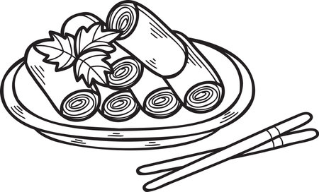 Hand Drawn spring roll Chinese and Japanese food illustration isolated on backgroundのイラスト素材