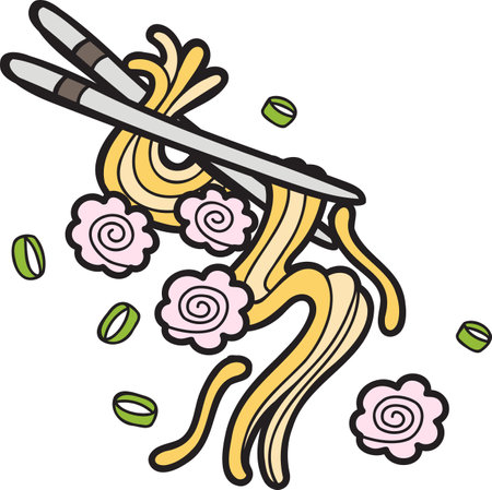 Hand Drawn noodles and chopsticks Chinese and Japanese food illustration isolated on backgroundのイラスト素材