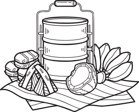 Hand Drawn thai Tiffin and Thai food illustration isolated on backgroundのイラスト素材