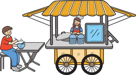 Hand Drawn Street Food Noodle Cart illustration isolated on backgroundのイラスト素材
