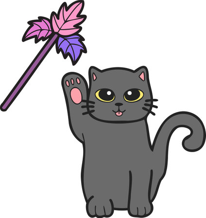 Hand Drawn cat playing with toys illustration in doodle style isolated on backgroundのイラスト素材