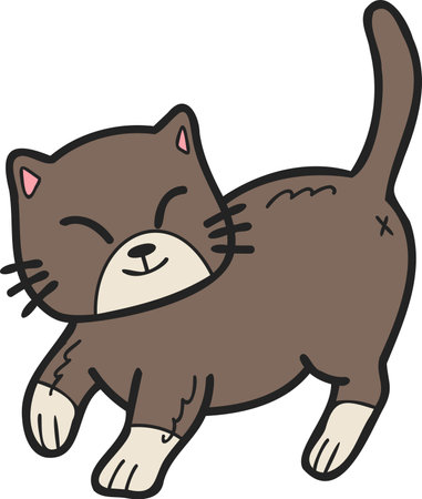 Hand Drawn walking cat illustration in doodle style isolated on backgroundのイラスト素材