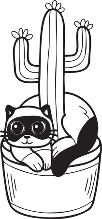 Hand Drawn cat and cactus illustration in doodle style isolated on backgroundのイラスト素材