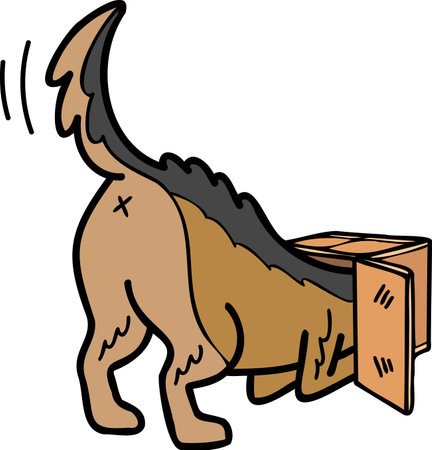 Hand Drawn German Shepherd Dog playing with box illustration in doodle style isolated on backgroundのイラスト素材
