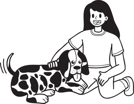 Hand Drawn Dalmatian Dog hugged by owner illustration in doodle style isolated on backgroundのイラスト素材
