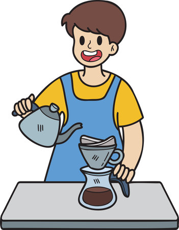 Hand Drawn barista dripping coffee illustration in doodle style isolated on backgroundのイラスト素材