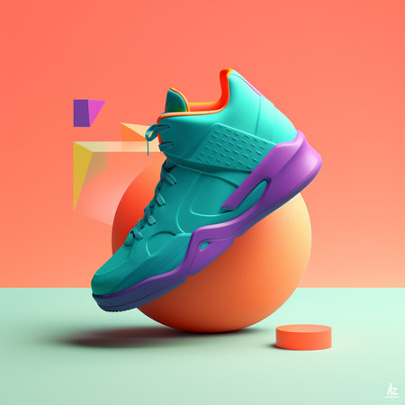 illustration of sports shoes and geometry in trending color palette for advertising with Generative AIの素材