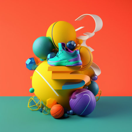 illustration of sports shoes and geometry in trending color palette for advertising with Generative AIの素材