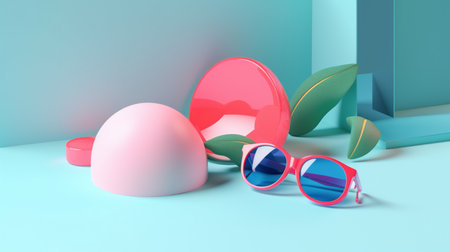illustration of Geometric objects in summer concept in trending color palette for advertising with Generative AIの素材