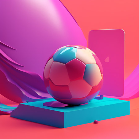 illustration of Soccer ball and geometry in trending color palette for advertising with Generative AIの素材