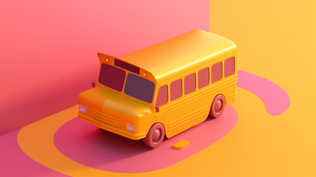 illustration of yellow school bus in trending color palette for advertising with Generative AIの素材