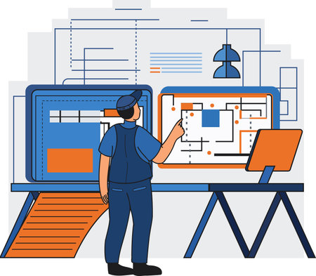 Male engineer supervising construction work illustration in doodle style isolated on backgroundのイラスト素材