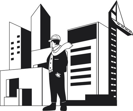 Architect designing buildings and structures illustration in doodle style isolated on backgroundのイラスト素材