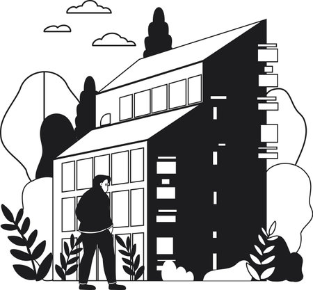 Architect designing buildings and structures illustration in doodle style isolated on backgroundのイラスト素材