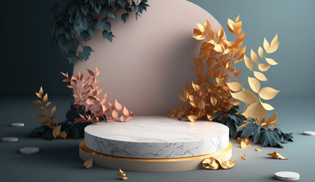 illustration of marble floor with leaves background Mockup for product placement with Generative AIの素材