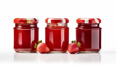 illustration of Strawberry jam with strawberry fruit on white background with Generative AIの素材