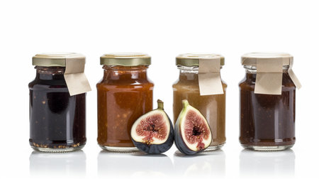 illustration of Fig jam with dried figs Jars on white background with Generative AIの素材