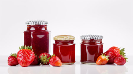 illustration of Strawberry jam with strawberry fruit on white background with Generative AIの素材