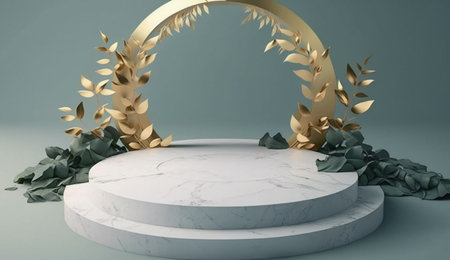 illustration of marble floor with leaves background Mockup for product placement with Generative AIの素材